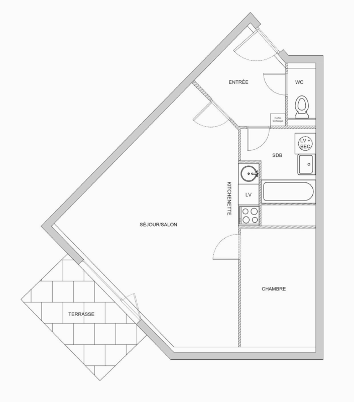Plan existant pour la rénovation d’un appartement à Wissant