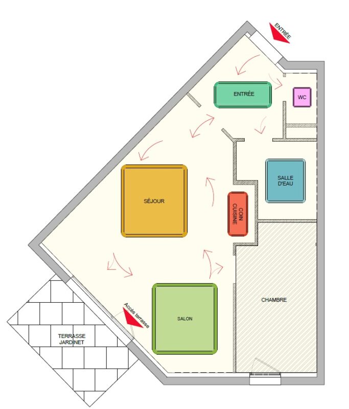 Plan zoning-aménagement intérieur pour la rénovation d’un appartement à Wissant