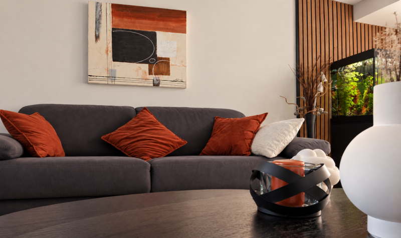 Salon moderne aux accents terracotta